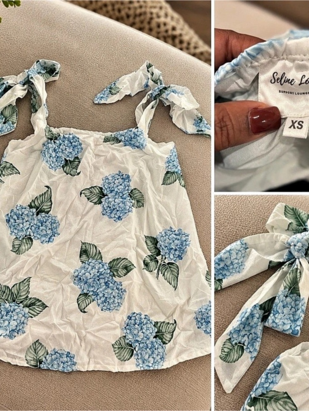 Selene Lounge Floral Camisole in White & Blue Size XS Like New